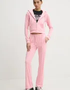 Juicy Couture разкроен панталон дамски от кадифе TINA TRACK PANT розов с ниска талия JCAPW045