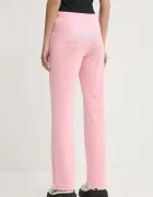 Juicy Couture разкроен панталон дамски от кадифе TINA TRACK PANT розов с ниска талия JCAPW045