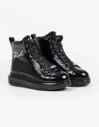 Karl Lagerfeld боти с връзки дамски от кожа Kapri черни KL62558S