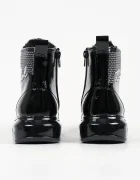 Karl Lagerfeld боти с връзки дамски от кожа Kapri черни KL62558S