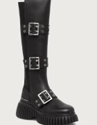 Karl Lagerfeld ботуши под коляното дамски от кожа Kreeper черни KL44490