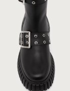 Karl Lagerfeld ботуши под коляното дамски от кожа Kreeper черни KL44490