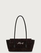Karl Lagerfeld чанта тип багета дамска от велур K/SIGNATURE кафява B4W30014