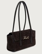 Karl Lagerfeld чанта тип багета дамска от велур K/SIGNATURE кафява B4W30014