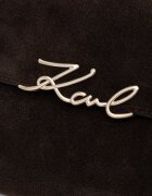 Karl Lagerfeld чанта тип багета дамска от велур K/SIGNATURE кафява B4W30014