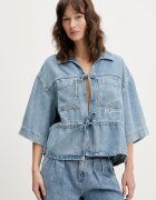 KARL LAGERFELD JEANS Дънкова риза дамска в синьо със свободна кройка с връзка на деколтето B2W11025