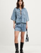 KARL LAGERFELD JEANS Дънкова риза дамска в синьо със свободна кройка с връзка на деколтето B2W11025