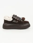 Karl Lagerfeld Kreeper маратонки дамски от велур кафяви с платформа KL42312L