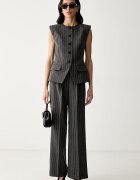 Karl Lagerfeld официален панталон дамски с вискоза сив с висока талия B3W10086