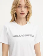 Karl Lagerfeld Памучна тениска ELONGATED LOGO дамска в бяло A3W17102