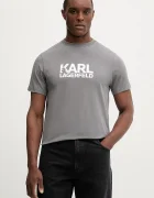 Karl Lagerfeld Памучна тениска в сиво с принт 561235.755780