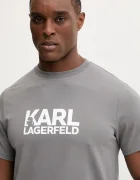 Karl Lagerfeld Памучна тениска в сиво с принт 561235.755780
