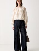 Karl Lagerfeld панталон дамски от лиосел тъмносин с висока талия B3W10095