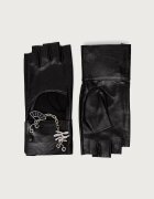 Karl Lagerfeld ръкавици без пръсти дамски от кожа черни B4W33018