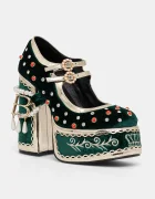 Koi Footwear Обувки с дебел ток в зелено DPK80 Boleyn’s Revenge Bejewelled Velvet
