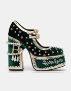 Koi Footwear Обувки с дебел ток в зелено DPK80 Boleyn’s Revenge Bejewelled Velvet