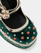 Koi Footwear Обувки с дебел ток в зелено DPK80 Boleyn’s Revenge Bejewelled Velvet