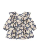 Konges Sløjd разкроена рокля от памук EVIA LS BOW DRESS GOTS синя с щампа KS105988