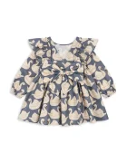 Konges Sløjd разкроена рокля от памук EVIA LS BOW DRESS GOTS синя с щампа KS105988
