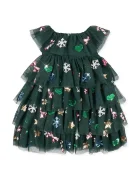 Konges Sløjd разкроена рокля YVONNE CHRISTMAS DRESS зелена с празничен десен KS108137
