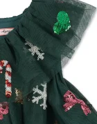 Konges Sløjd разкроена рокля YVONNE CHRISTMAS DRESS зелена с празничен десен KS108137
