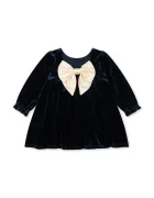 Konges Sløjd рокля от кадифе GIA BOW DRESS GRS тъмносиня с изчистена шарка KS108494
