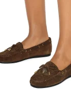 Kurt Geiger London мокасини дамски от велур Eagle Moccasin кафяви 9790830209