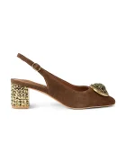 Kurt Geiger London обувки с дебел ток с отворена пета от велур Chelsea Block Slingback кафяви 3415030209