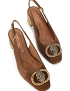 Kurt Geiger London обувки с дебел ток с отворена пета от велур Chelsea Block Slingback кафяви 3415030209