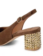 Kurt Geiger London обувки с дебел ток с отворена пета от велур Chelsea Block Slingback кафяви 3415030209