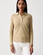 Lacoste блуза с дълги ръкави дамска от памук с еластан бежова PF5464