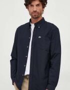 Lacoste Памучна риза мъжка в синьо със стандартна кройка с яка с копче