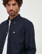 Lacoste Памучна риза мъжка в синьо със стандартна кройка с яка с копче