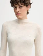 Lacoste Вълнен пуловер в бежово от лека материя с ниско поло AF4189