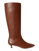 Lauren Ralph Lauren ботуши под коляното дамски от кожа Frncsa Tl Hl кафяви 802P15725002