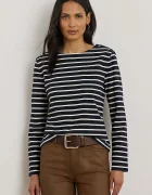 Lauren Ralph Lauren Памучна блуза с дълги ръкави дамска в тъмносиньо 200980155