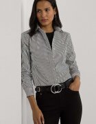 Lauren Ralph Lauren Памучна риза дамска в черно със свободна кройка с класическа яка 200859048