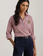 Lauren Ralph Lauren Памучна риза дамска в оранжево със стандартна кройка с класическа яка 200P03512
