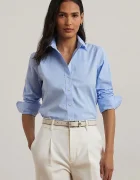 Lauren Ralph Lauren Памучна риза дамска в синьо с кройка по тялото с класическа яка 200684553