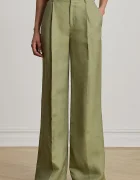 Lauren Ralph Lauren панталон palazzo дамски с лен зелен с висока талия 200P13458