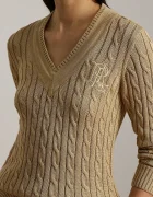 Lauren Ralph Lauren пуловер дамски с памук бежов 200888795
