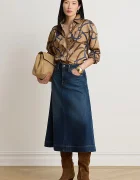 Lauren Ralph Lauren разкроена пола от деним синя с износен ефект 200B27702
