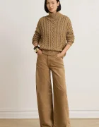 Lauren Ralph Lauren широк панталон дамски с кашмир кафяв с висока талия 200B34256