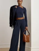 Lauren Ralph Lauren широк панталон дамски тъмносин с висока талия 200980217