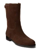 Lauren Ralph Lauren Велурени боти Tasha Mid в кафяво с равна подметка 802980070002