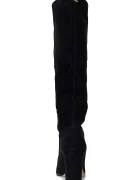 Lauren Ralph Lauren Велурени ботуши Artizan Tall в черно с дебел ток 802937807001