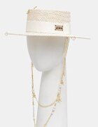LE SH KA headwear сламена шапка дамска Double Chain Pearl Canotier бежова DCPearlCanotier