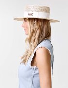 LE SH KA headwear сламена шапка дамска Double Chain Pearl Canotier бежова DCPearlCanotier