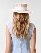 LE SH KA headwear сламена шапка дамска Double Chain Pearl Canotier бежова DCPearlCanotier