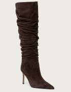 Michael Michael Kors ботуши под коляното с тънък ток дамски от велур Dawn Heeled Boot кафяви 40F5DWHB5L.251